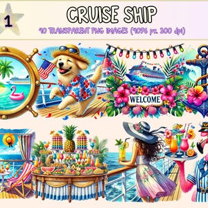 Cruise Ship Clipart - 40 PNG Ocean Travel Graphics, Luxury Boat Illustrations, Vacation Printables, Instant Digital Download, Commercial Use