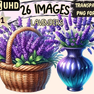 Lavenders Clipart - 26 PNG Lavender Flowers Graphics, Beautiful Purple Lavender Printables, Instant DigitalDownload,Unlimited Commercial Use