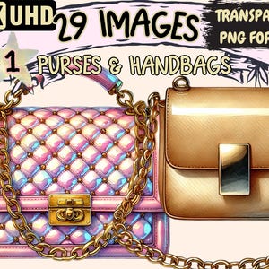 Purses & Handbags Clipart - 29 PNG Fashionable Bag Illustrations, Accessory Art, Instant Digital Download, Unlimited Commercial Use Crafts