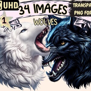 Wolves Clipart - 34 PNG Majestic Wolf Graphics, Wildlife Printables, Instant Digital Download, Unlimited Commercial Use for Crafts & Designs