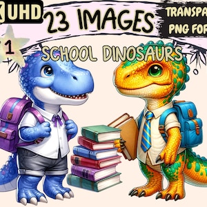 School Dinosaurs Clipart - 23 PNG Fun Dinosaur Graphics, Educational Printables, Instant Digital Download, Unlimited Commercial Use Crafts