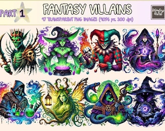 Fantasy Villains Clipart – Dark Magic PNG Graphics, Mythical Characters (Digital Download)