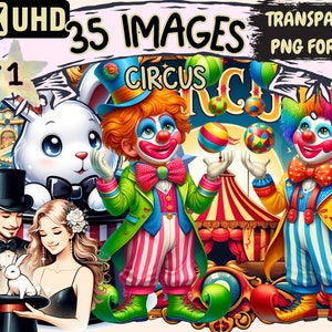Circus Clipart - 35 PNG Vibrant Circus Graphics, Carnival Printables, Instant Digital Download, Unlimited Commercial Use for Crafts Designs