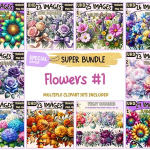 Flowers #1 SUPER BUNDLE - 20 Clipart Bundles Inside, Botanical Floral Graphics, Mega Promo Deal Clipart, Digital Download, Commercial Use