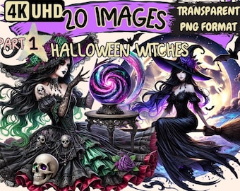 Halloween Witches Clipart – 20 Spooky PNG Graphics (Digital Download)