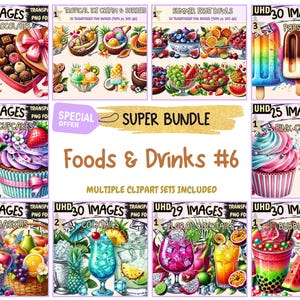 Foods & Drinks #6 SUPER BUNDLE - 25 Clipart Bundles Inside, Food Beverage Graphics, Mega Promo Clipart, Digital Download, Commercial Use