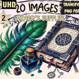 Clipart de fournitures de sorcier (P2) - 20 illustrations d'outils magiques PNG, art de la sorcellerie enchantée, téléchargement numérique instantané, usage commercial illimité