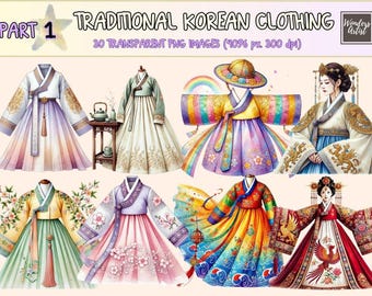 Hanbok Clipart – Traditional Korean Clothing PNG Graphics (Digital Download)