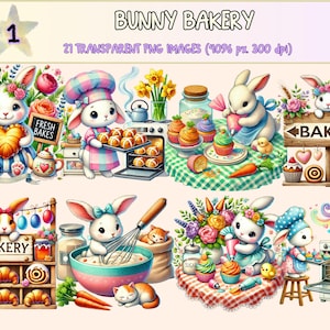 Bunny Bakery Clipart - 21 PNG Cute Rabbit Graphics, Adorable Sweet Pastry Bunnies Illustrations, Instant Digital Download, Commercial Use