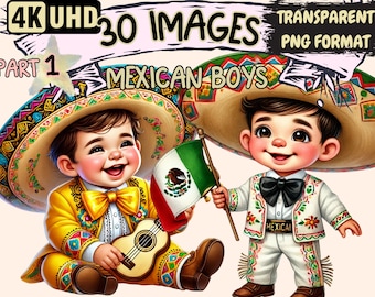 Mexican Boys Clipart - 30 PNG Adorable Boy Graphics, Cultural Printables, Instant Digital Download, Unlimited Commercial Use for Crafts