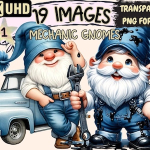 Mechanic Gnomes Clipart – 19 PNG Graphics, Commercial Use (Digital Download)