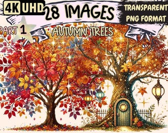 Autumn Trees Clipart - 28 Fall Foliage PNG Illustrations (Digital Download)
