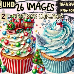 Christmas Cupcakes (P2) Clipart - 26 PNG Festive Graphics, Holiday Dessert Printables, Instant Digital Download, Unlimited Commercial Use