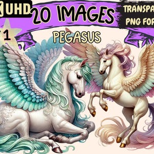 Pegasus Clipart - 20 PNG Mythical Horse Graphics, Fantasy Winged Horse Printables, Instant Digital Download, Unlimited Commercial Use Crafts