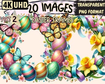 Easter Frames Clipart - Spring Floral Border, PNG Graphics (Digital Download)