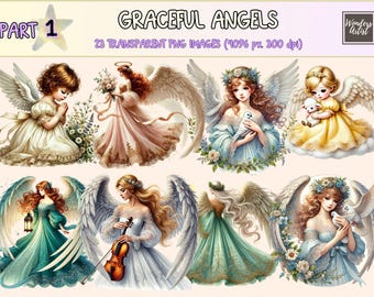 Watercolor Angel Clipart – 23 PNG Celestial Graphics (Digital Download)
