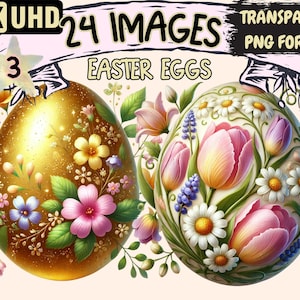 Easter Eggs (P3) Clipart - 24 PNG Colorful Holiday Graphics, Egg Illustrations, Spring Printables, Instant Digital Download, Commercial Use