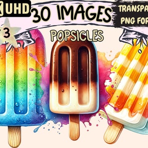 Popsicles (P3) Clipart - 30 PNG Frozen Treat Illustrations, Summer Desserts Art, Instant Digital Download, Unlimited Commercial Use Crafts