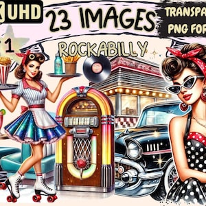 Rockabilly Clipart – Retro Music Illustrations, Vintage Art (PNG Digital Download)