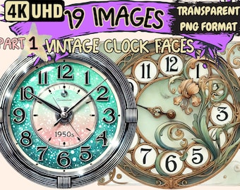 Vintage Clock Faces Clipart – Antique Timepiece PNG Illustrations (Digital Download)