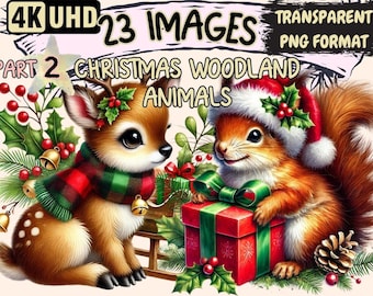 Christmas Woodland Animals Clipart – Festive PNG Illustrations (Digital Download)