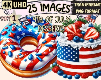 4th of July Desserts Clipart – 25 Patriotic PNG Graphics (Digital Download)
