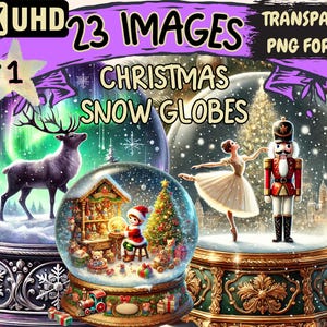 Christmas Snow Globes Clipart - 23 PNG Festive Globe Illustrations, Holiday Art, Instant Digital Download, Unlimited Commercial Use Crafts