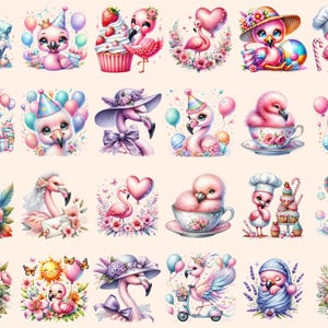 Flamingo Clipart Bundle: Pink Tropical Bird Graphics (PNG Digital Download, Commercial Use Bild 4