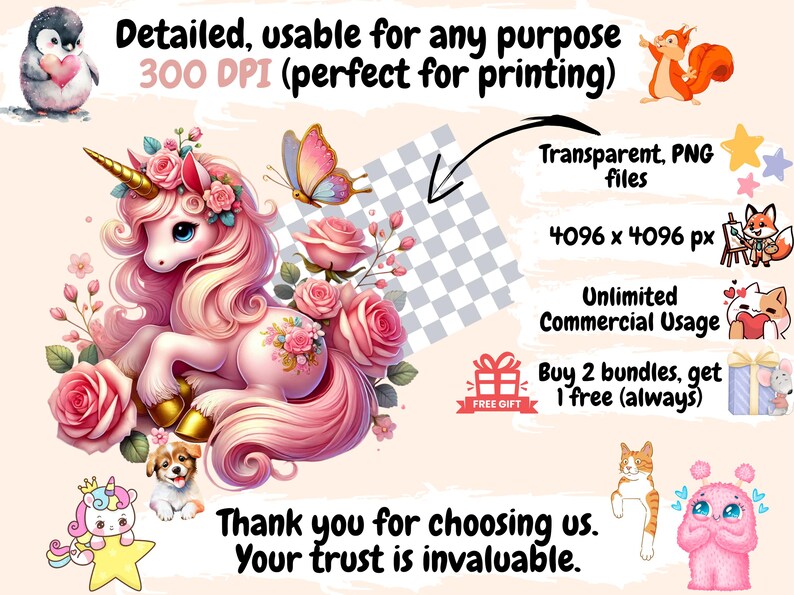 Blush Unicorns Clipart 31 PNG Adorable Pink Unicorn Illustrations, Cute