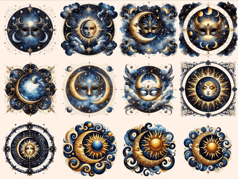 Mystical Moons Clipart autopost Cute moon art Digital moon art - WondersArtist