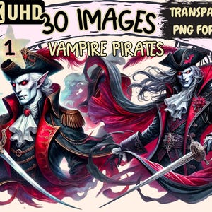 Vampire Pirates Clipart - 30 PNG Spooky Pirate Illustrations with a Gothic Twist, Instant Digital Download, Unlimited Commercial Use