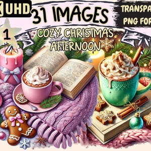 Cozy Christmas Afternoon Clipart - 31 PNG Holiday Graphics, Warm Winter Printables, Instant Digital Download, Unlimited Commercial Use