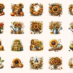 Sunflower Harvest Clipart All Bundles Clipart Line Art - WondersArtist