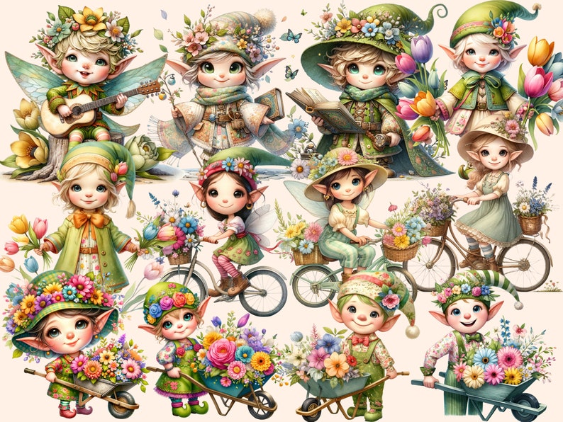 Early Spring Elf Spring Elves Clipart Bundle โ 25 PNG Forest Elf Graphics (digital ...