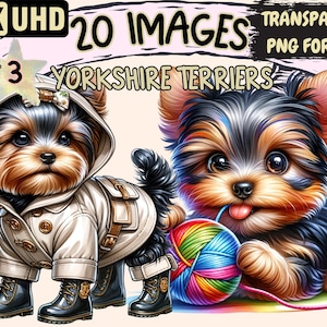 Yorkshire Terriers (P3) Clipart - 20 PNG Adorable Yorkie Graphics, Cute Printables, Instant Digital Download,Unlimited Commercial Use Crafts