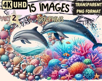 Dolphin Clipart – 15 PNG Ocean-Themed Illustrations (Digital Download)