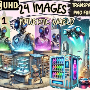 Futuristic World Clipart - 24 PNG Sci-Fi City Illustrations, Advanced Technology Art, Instant Digital Download, Unlimited Commercial Use