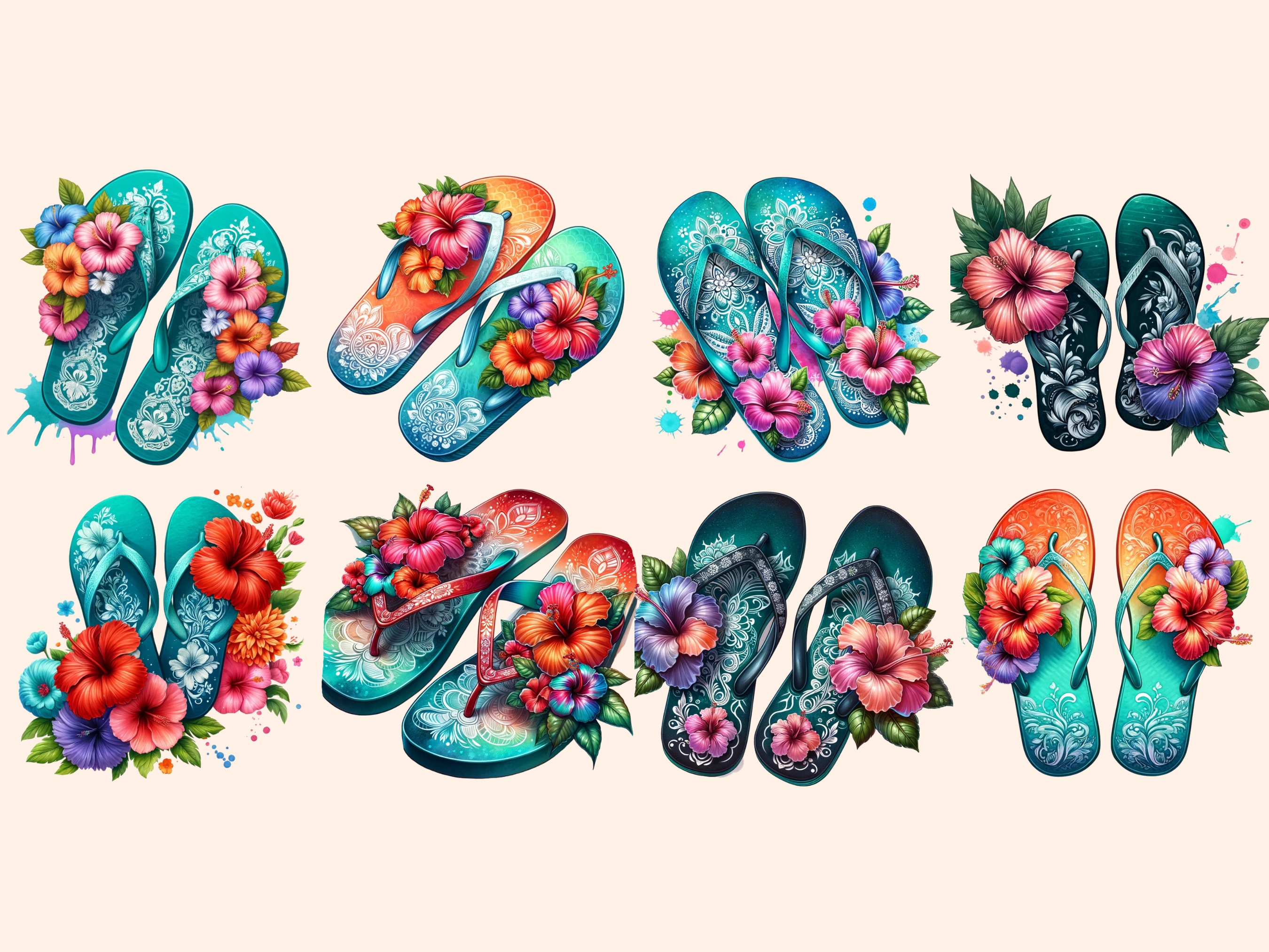 Vibrant Flip Flops Clipart – 20 PNG Summer Sandal Graphics (digital ...