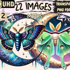 Moths (P2) Clipart - 22 PNG Delicate Moth Illustrations, Celestial Moth Art, Instant Digital Download, Unlimited Commercial Use for Crafts