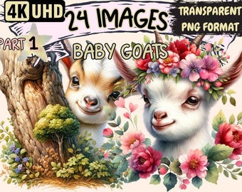 Baby Goats Clipart – 24 PNG Farm Animal Graphics, Commercial Use (Digital Download)
