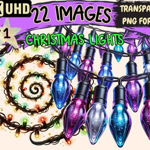 Christmas Lights Clipart - 22 PNG Festive Light String Illustrations, Holiday Décor Art, Instant Digital Download, Unlimited Commercial Use