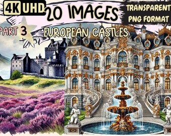 European Castles Clipart – 20 PNG Historic Graphics (Digital Download)
