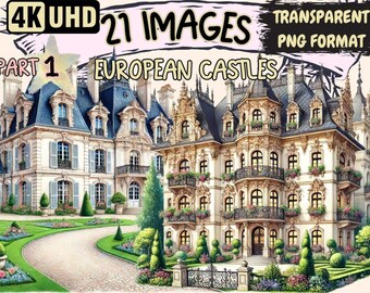 European Castles Clipart – Historic Fortress PNG Graphics (Digital Download)
