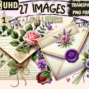 Love Letters Clipart - 27 PNG Romantic Letters Illustrations, Valentine's Day Images Art, Instant Digital Download, Unlimited Commercial Use