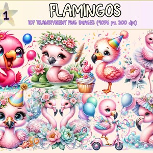 Flamingo Clipart Bundle: Pink Tropical Bird Graphics (PNG Digital Download, Commercial Use Bild 1
