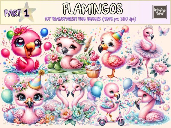 Flamingo Clipart Bundle: Pink Tropical Bird Graphics (PNG Digital Download, Commercial Use