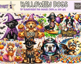 Halloween Dogs Clipart – Spooky Pet Illustrations (Digital Download)
