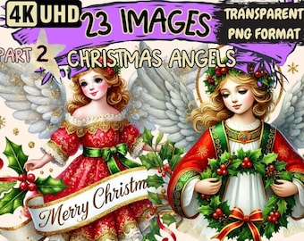 Christmas Angels Clipart – 23 Festive PNG Illustrations (Digital Download)