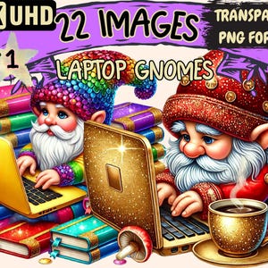 Laptop Gnomes Clipart – 22 PNG Tech Illustrations (Digital Download)