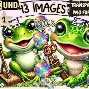 Frogs Clipart - 43 PNG Adorable Frog Graphics, Nature Printables, Instant Digital Download, Unlimited Commercial Use for Crafts & Designs